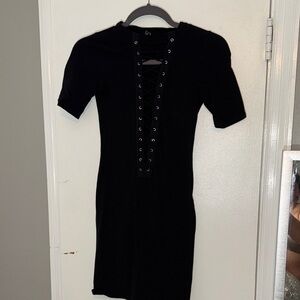 Windsor Black Grommet Lace-Up Mini Dress